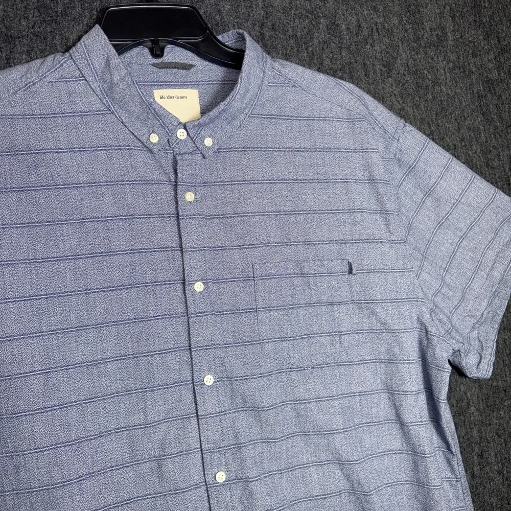 Life After‎ Denim Men's Button Down Cotton Short Sleeve Blue Striped Pocket 2XL